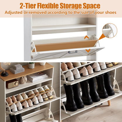Alaxgumrol Shoe Storage Cabinet for Entryway with 2 Flip Drawers, Farmhouse Narrow Shoe Rack