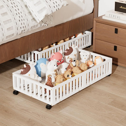 Bamboo Under Bed Storage with Wheels (2-Pack) – Rolling Underbed Shoe Organizer Box for Shoes