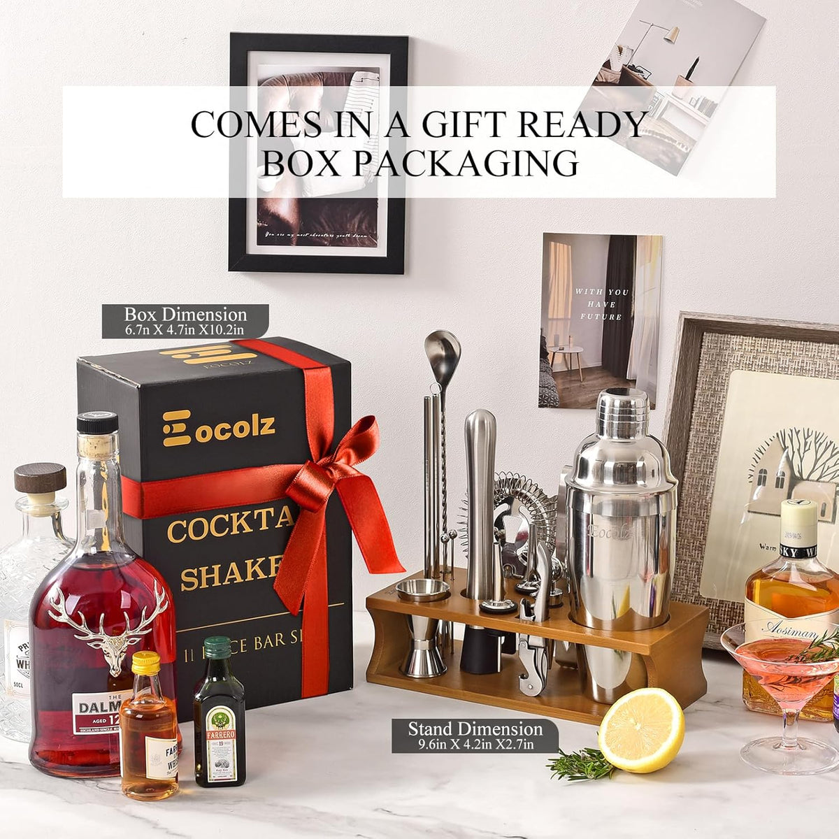 Bartender Kit Cocktail Shaker Set with Stand Bar Tool Bar Set for Drink Mixing Home Bartending Kit