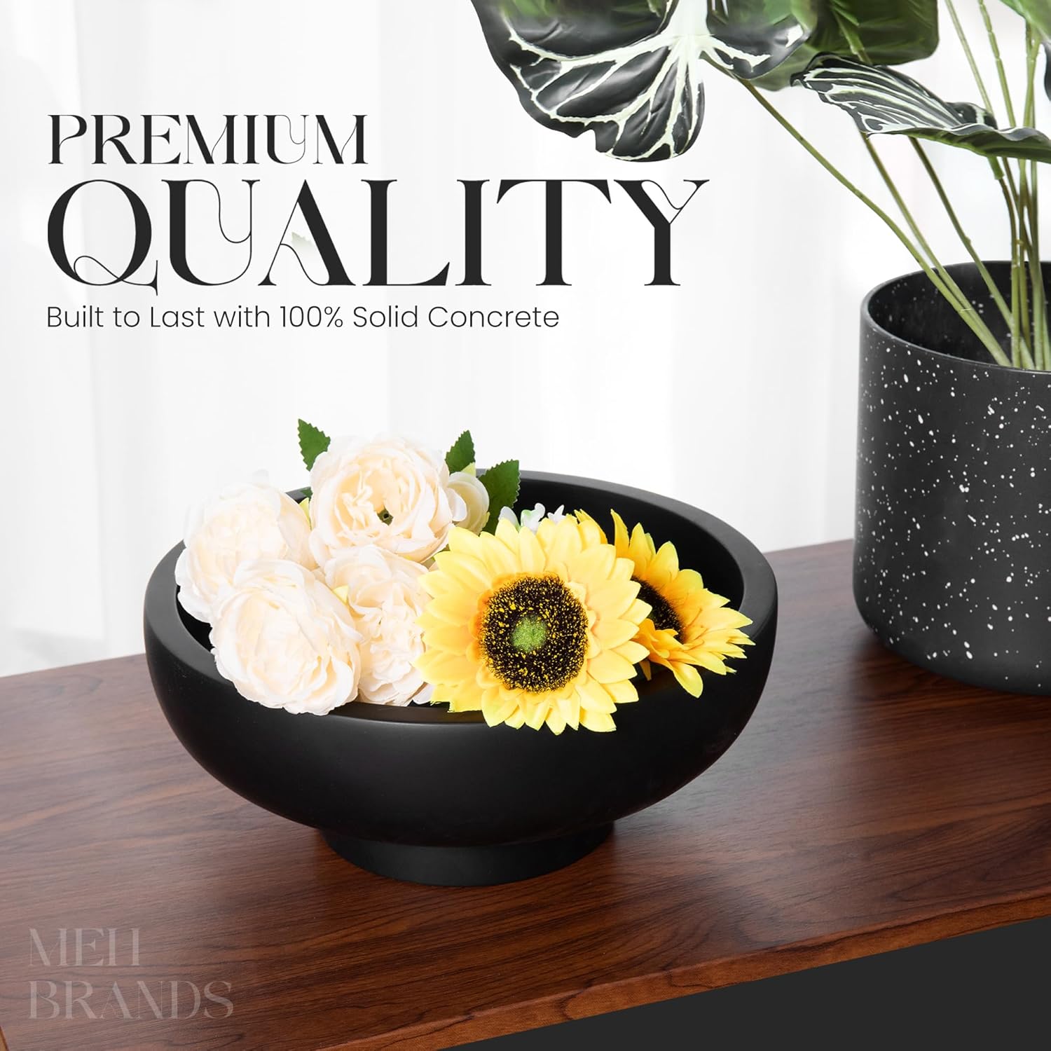 Concrete Fruit Bowl – Large Decorative Pedestal Bowl for Kitchen Counter, Entryway, or Coffee Table