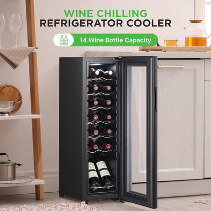 NutriChef Single-Zone Wine Cooler & Chiller – Digital Touch Control, Airtight Seal, 14-Bottle