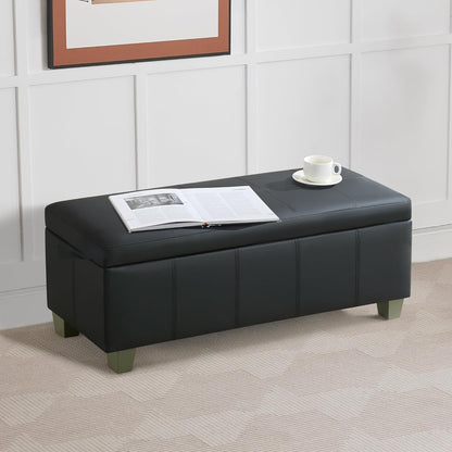 41" Faux Leather Storage Ottoman, Stitch Tufted Rectangle Upholstered End of Bed Storage Bench