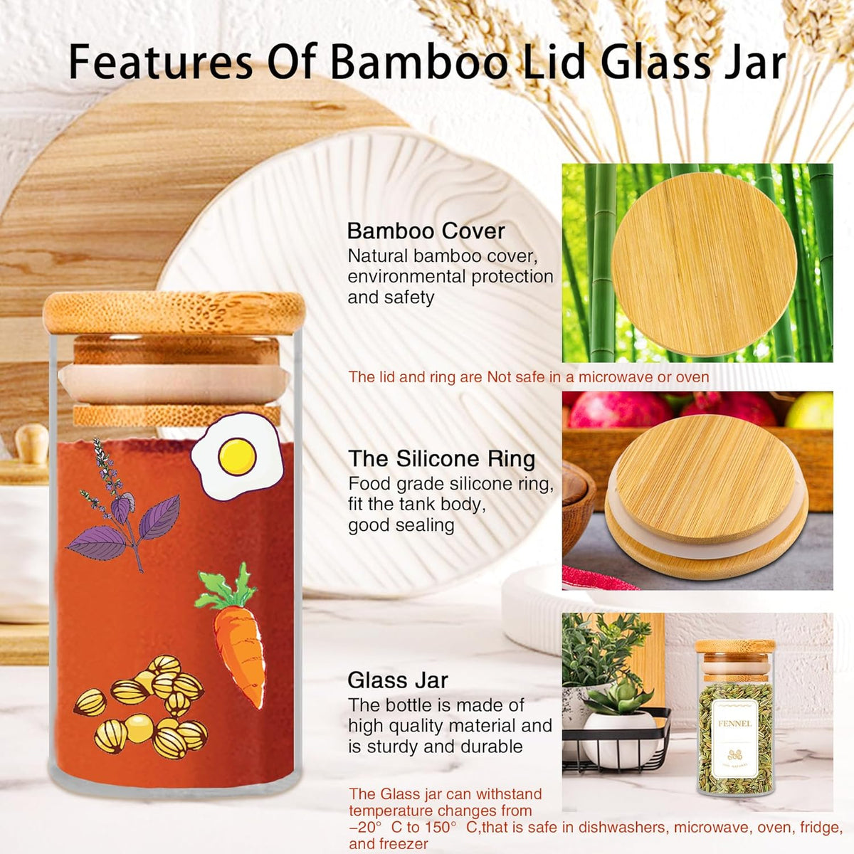 Spice Jars with Labels, 35 Pcs 4 oz Glass Spice Jars with Bamboo Lids, Minimalist Stackable