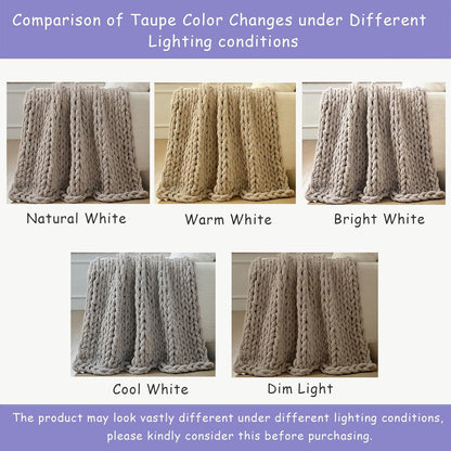 Bigacogo Chunky Knit Throw Blanket for Couch, 80x90 inches, 100% Hand Knitted with Thick Jumbo