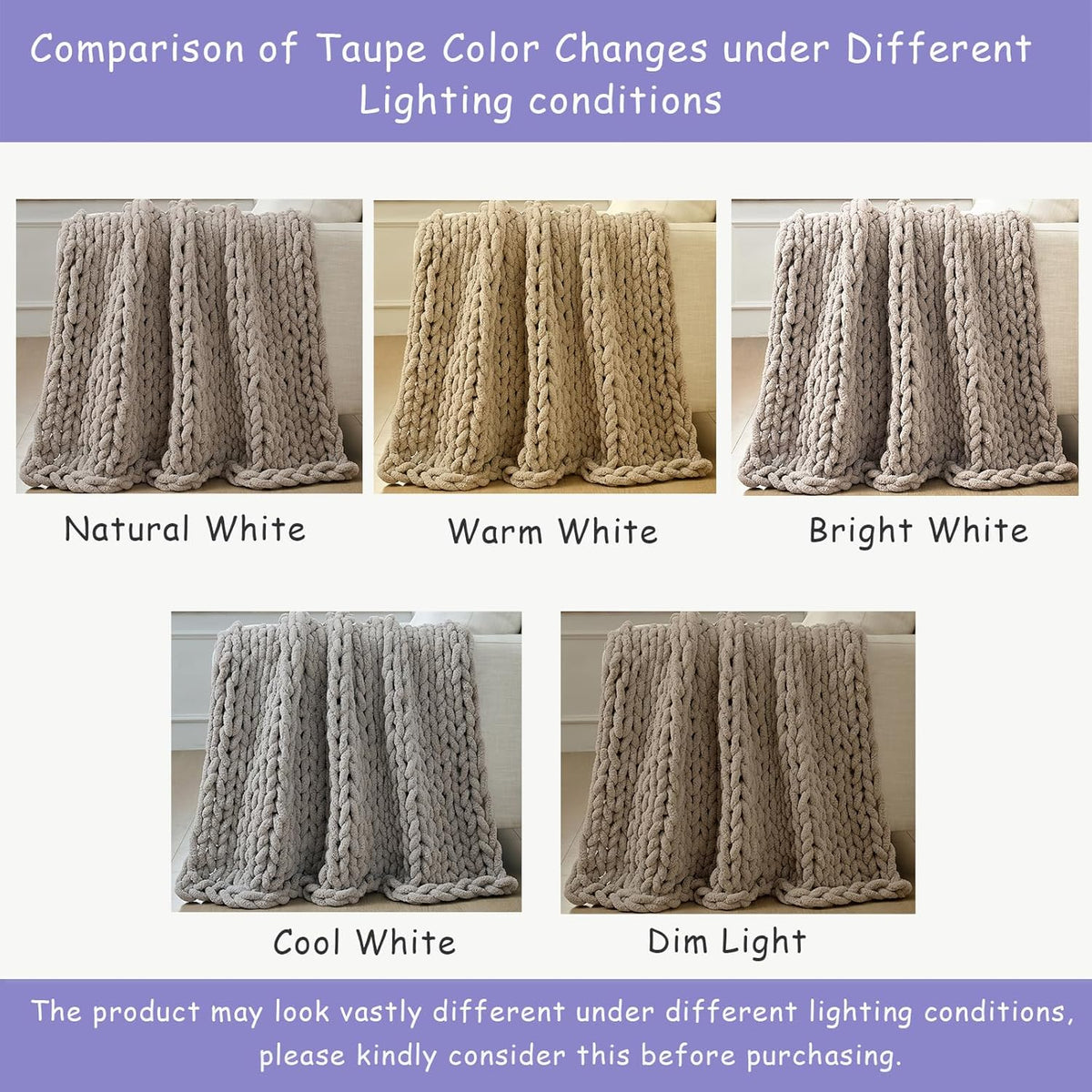 Bigacogo Chunky Knit Throw Blanket for Couch, 60x80 inches, 100% Hand Knitted with Thick Jumbo