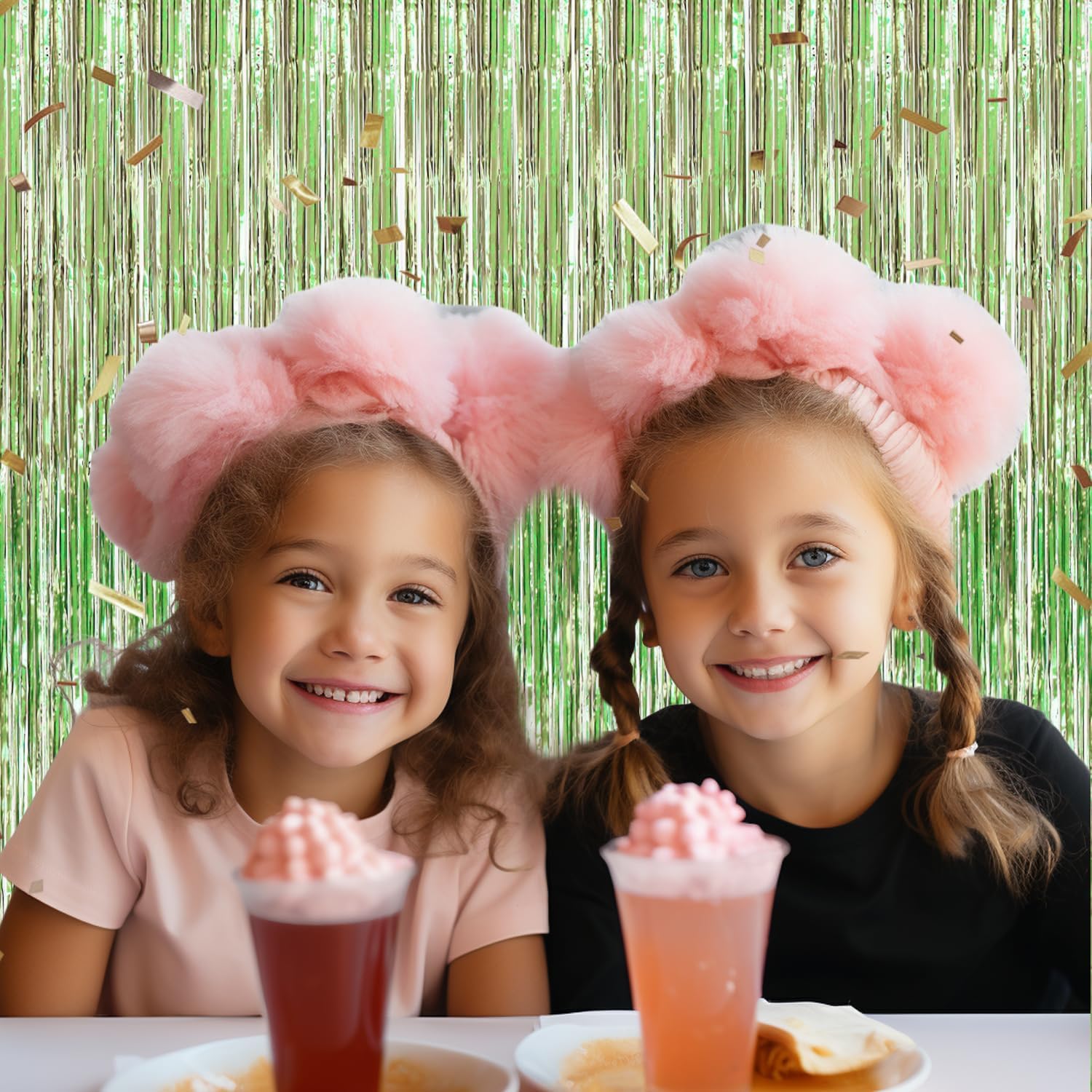3 Pack Foil Fringe Backdrop - Light Green Shiny Tinsel Curtains for Party Decoration/Photo Booth