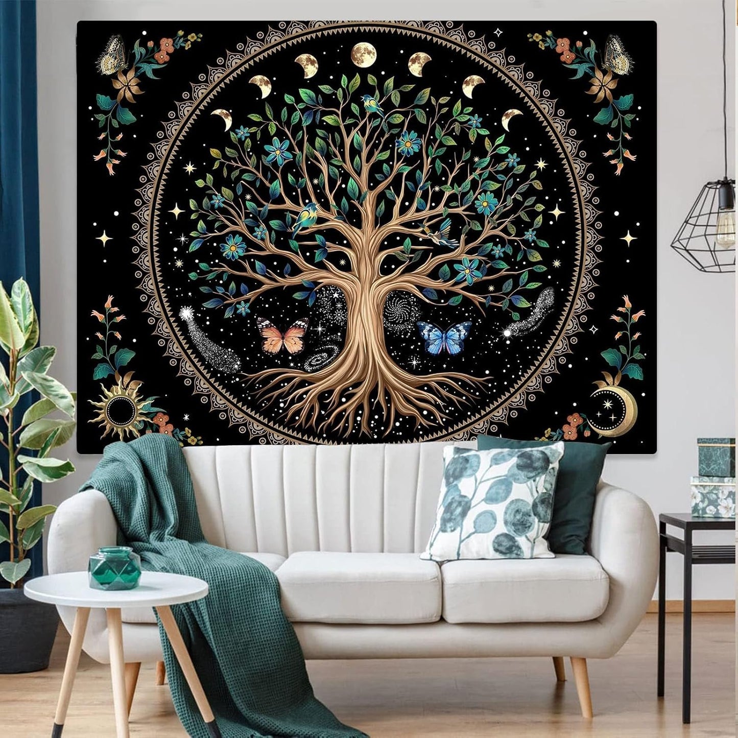 Lunerfex Tree of Life Tapastry Sun and Moon Tapastry Flower Boho Tree Mandala Wall Hanging for