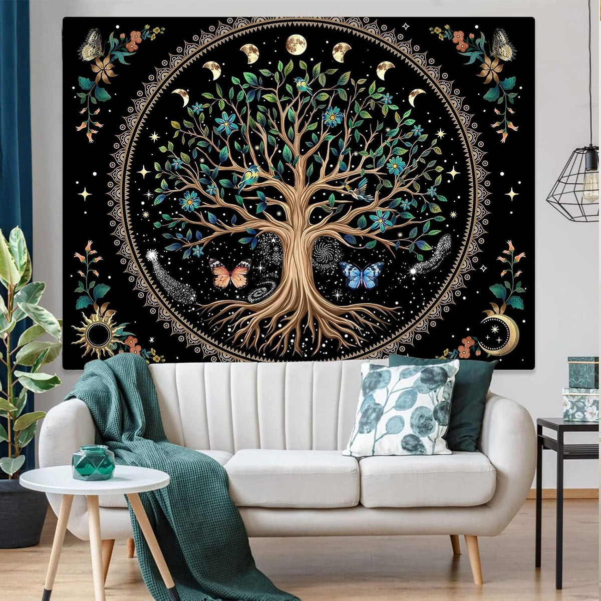 Lunerfex Tree of Life Tapastry Sun and Moon Tapastry Flower Boho Tree Mandala Wall Hanging for