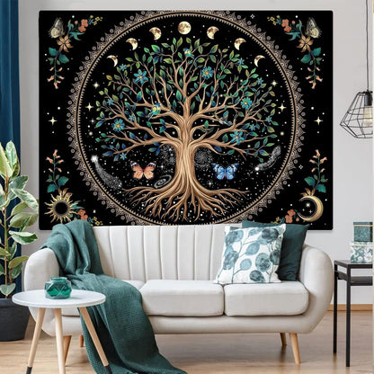 Lunerfex Tree of Life Tapastry Sun and Moon Tapastry Flower Boho Tree Mandala Wall Hanging for