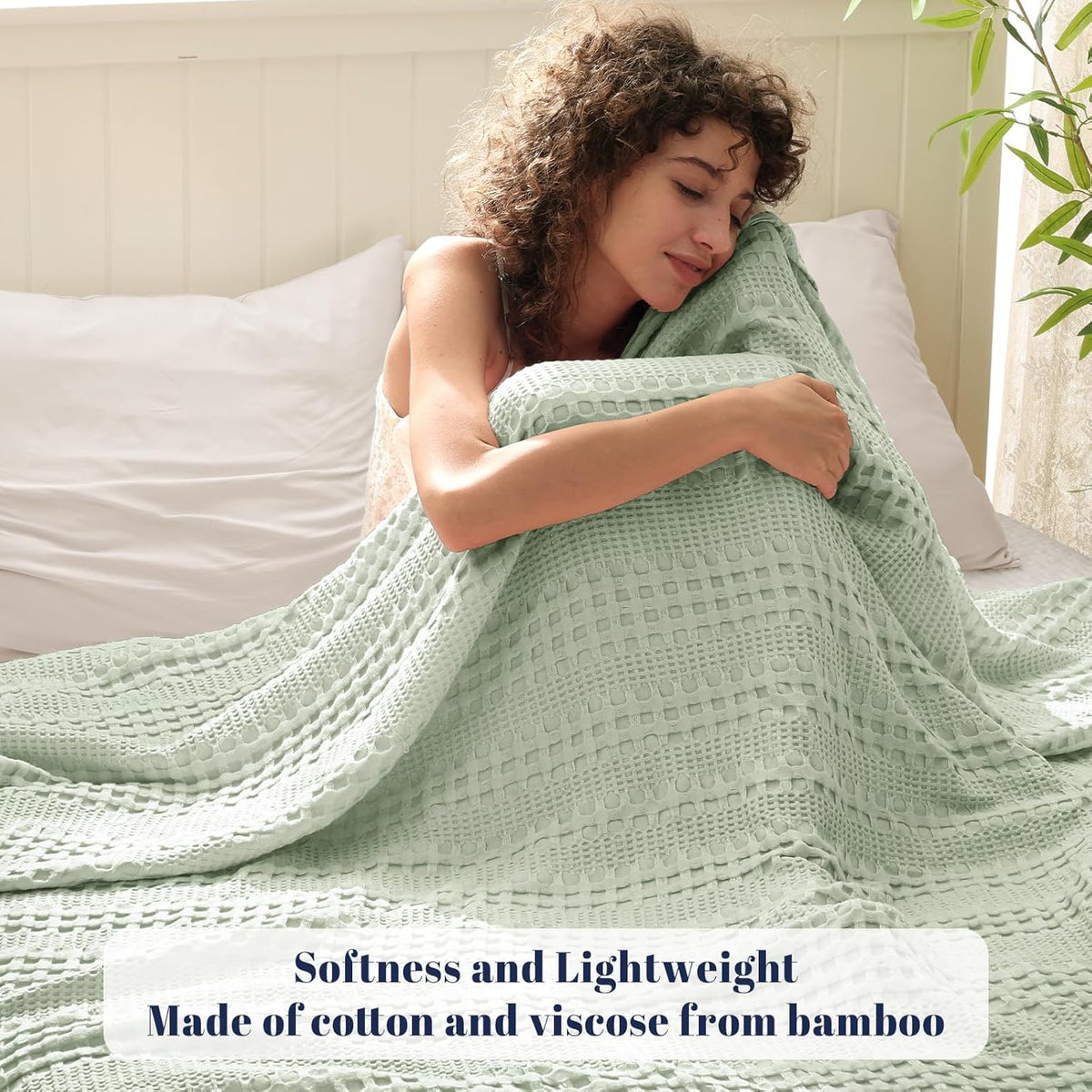 PHF Cooling Waffle Blanket Queen Size, Lightweight 60% Rayon Derived from Bamboo & 40% Cotton