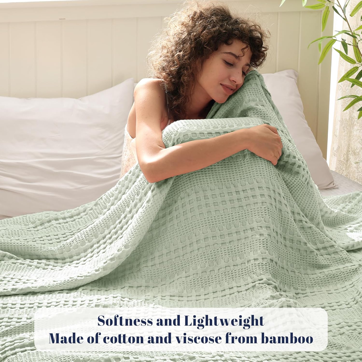 PHF Cooling Waffle Blanket Queen Size, Lightweight 60% Rayon Derived from Bamboo & 40% Cotton