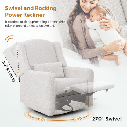 Power Recliner Chair Swivel Glider, Large Rocker Recliner w/USB Charging Port, Boucle Upholstered