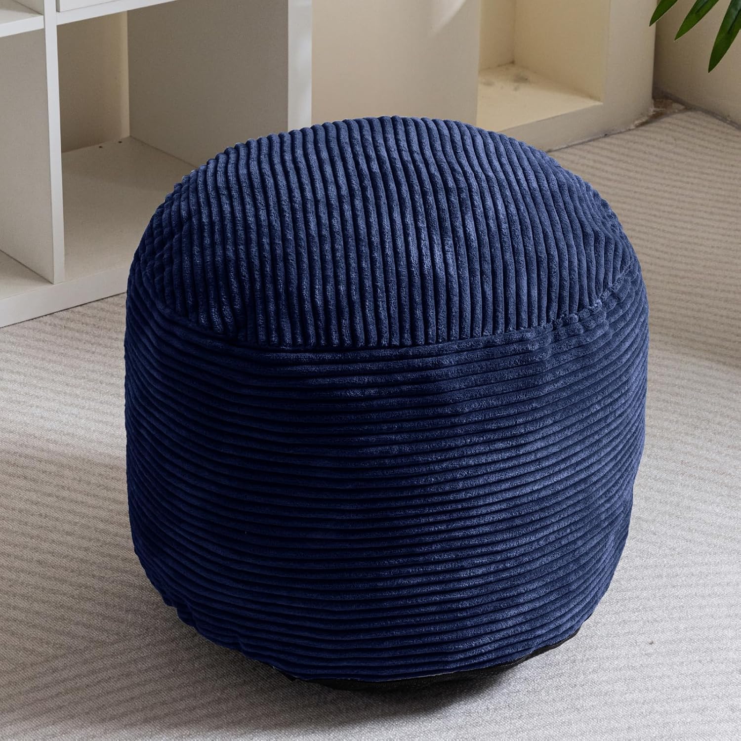 HIGOGOGO Round Stuffed Pouf Ottoman, Corduroy Poufs with Foam Chunk Filling, Furry and Fluffy Pouf