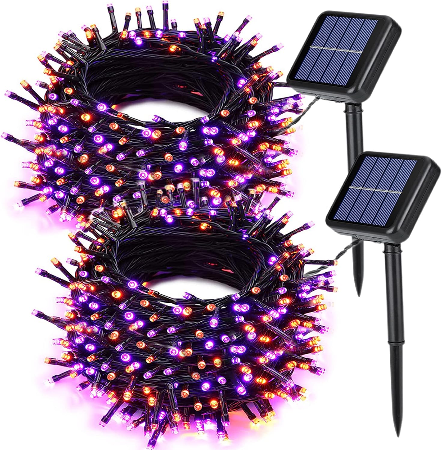 Joomer 2 Pack Orange Purple Halloween Solar String Lights Total 144 FT 400 LED 8 Modes Waterproof