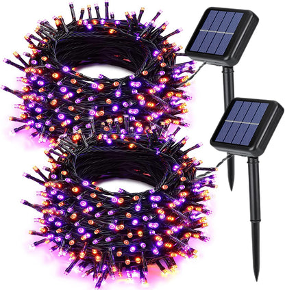 Joomer 2 Pack Orange Purple Halloween Solar String Lights Total 144 FT 400 LED 8 Modes Waterproof