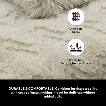 Mon Chateau Premium Reversible Queen Size Luxury Faux Fur Throw for Couch, Sofa, or Queen Size Bed