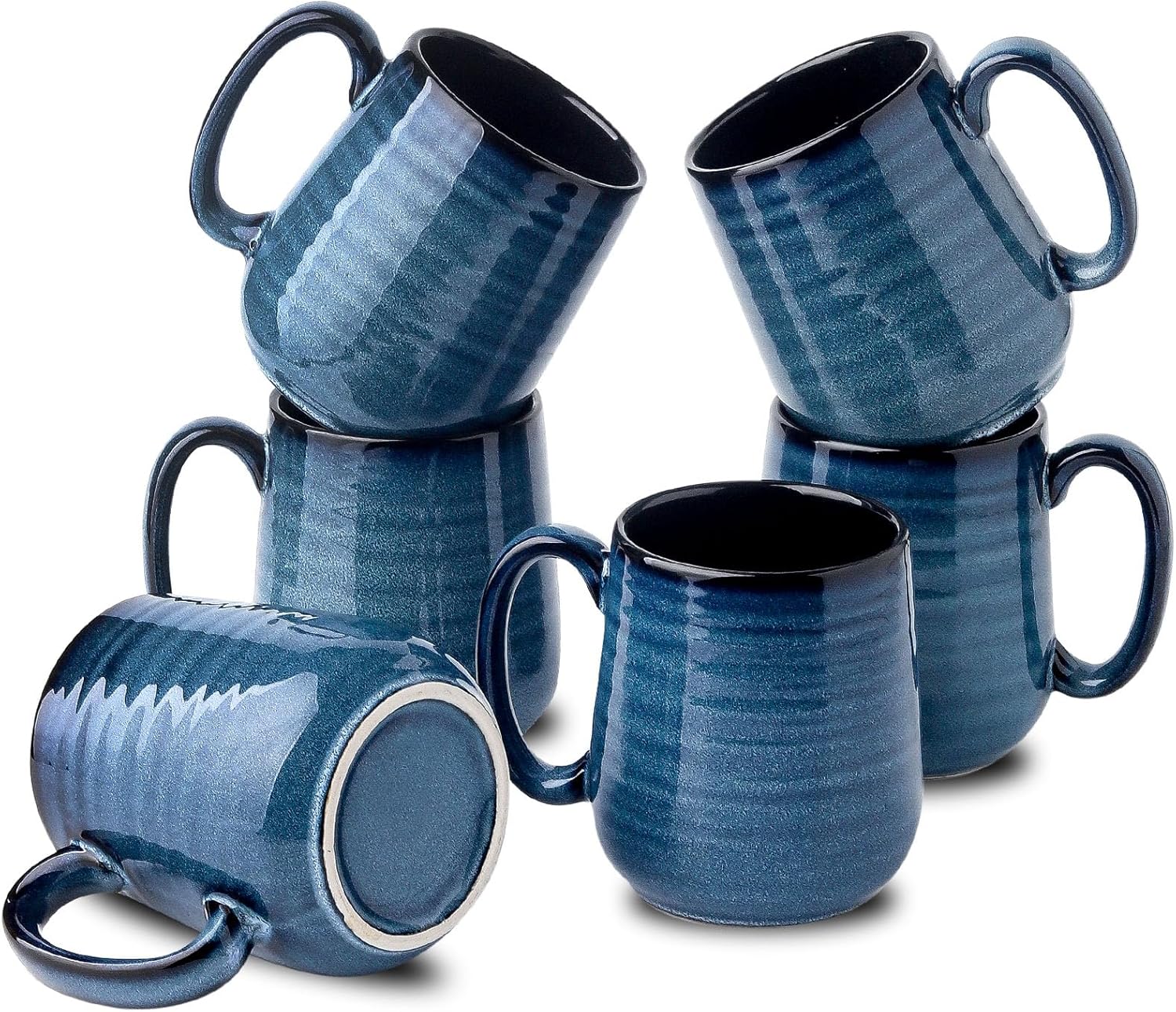 Hasense Coffee Mugs Set of 6, 12 Ounce Coffee Cups Set with Handle, Ceramic Tea Mugs for Kitchen