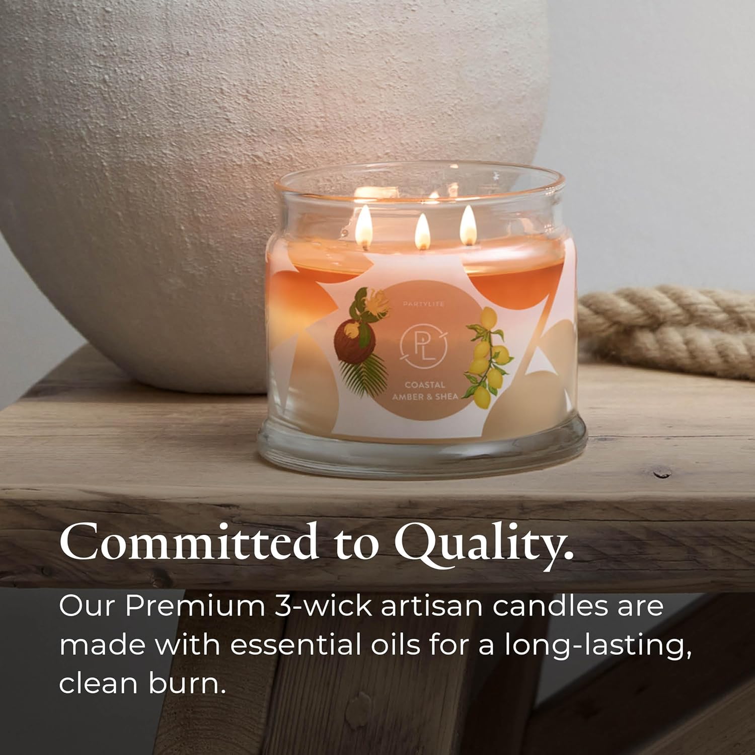 PartyLite Coastal Amber & Shea Scented, Notes of Ylang Flower, Citron, Sweet Coconut & Amber Creme