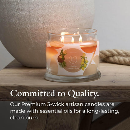 PartyLite Coastal Amber & Shea Scented, Notes of Ylang Flower, Citron, Sweet Coconut & Amber Creme
