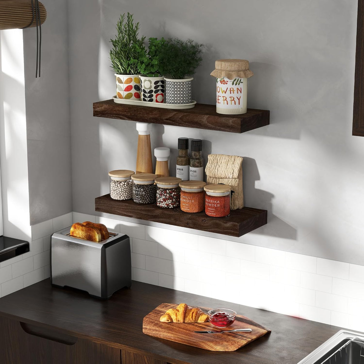Wood Floating Shelves for Wall, 24" Floating Shelves Wall Mounted, Rustic Old Elm Wood Shelves for