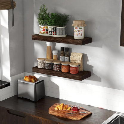 Wood Floating Shelves for Wall, 24" Floating Shelves Wall Mounted, Rustic Old Elm Wood Shelves for