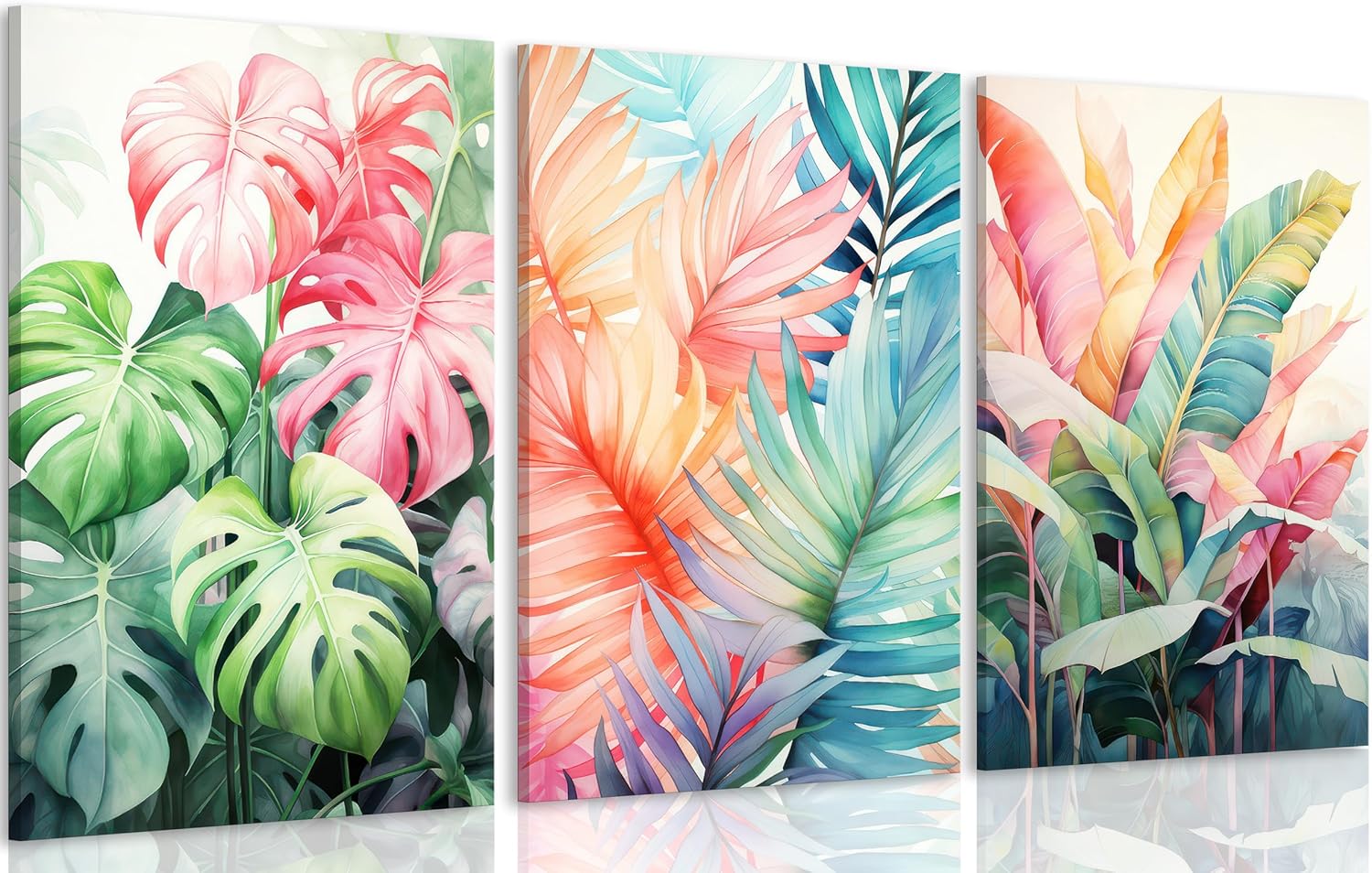 3pcs Framed Tropical Botanical Canvas Wall Art Monstera Leaves Posters Botanical Prints Bohemian