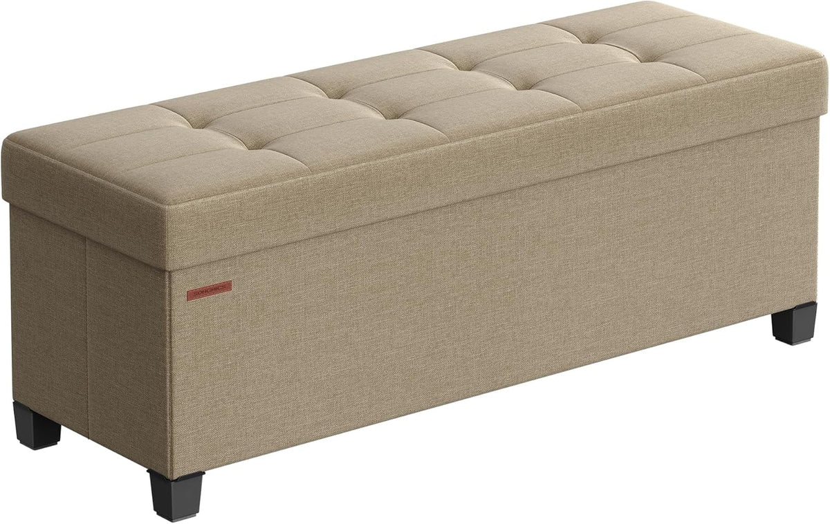 SONGMICS Storage Ottoman Bench, Foldable Foot Rest with Legs, 15 x 43 x 15.7 Inches, End of Bed