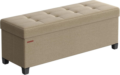 SONGMICS Storage Ottoman Bench, Foldable Foot Rest with Legs, 15 x 43 x 15.7 Inches, End of Bed
