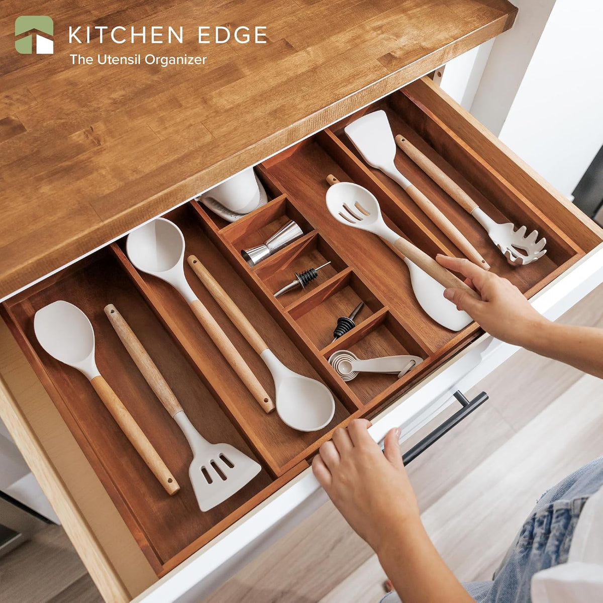 Adjustable Kitchen Drawer Organizer for Utensils and Junk, Food-Safe Contract Grade with 100%