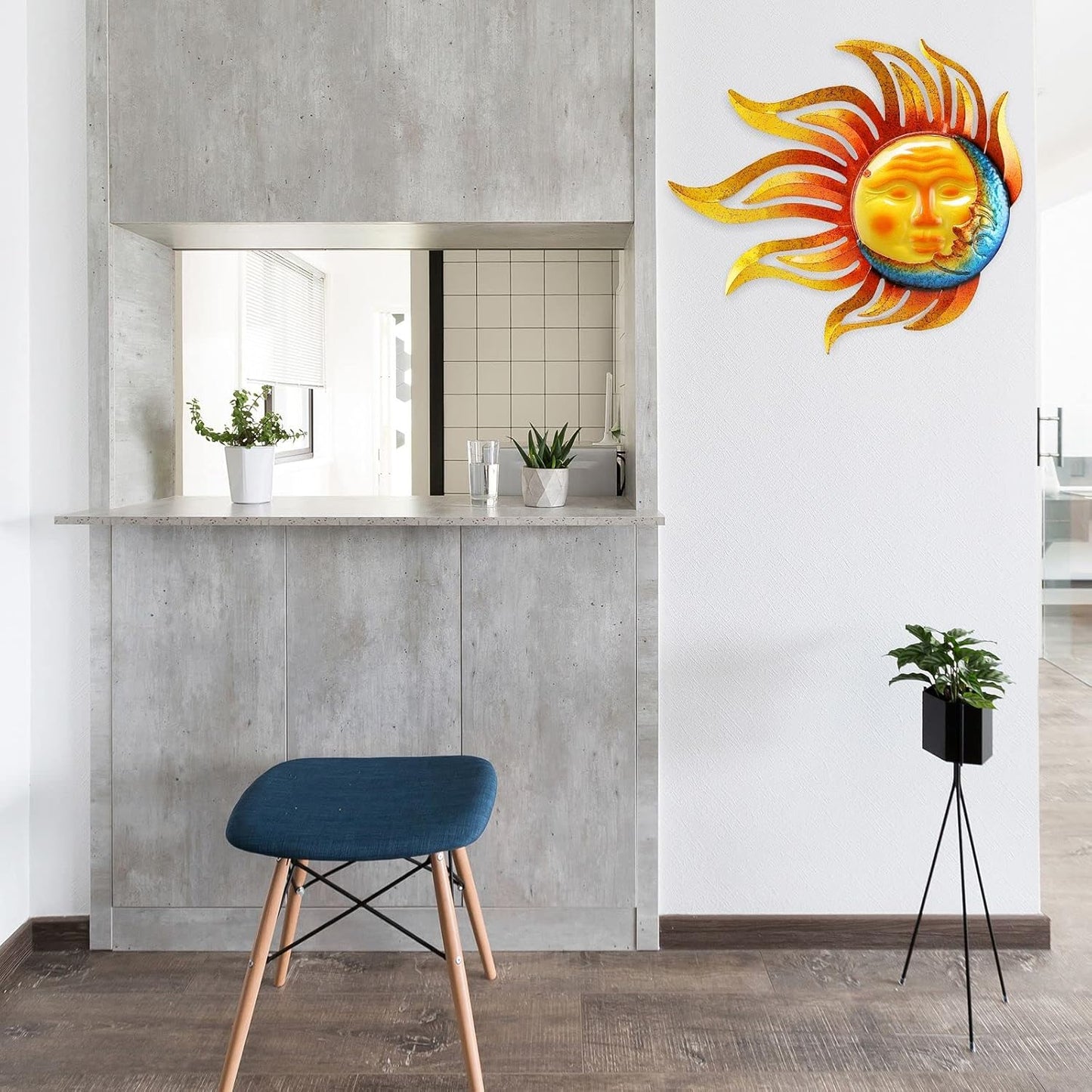 Metal Sun Wall Decor Outdoor Garden Fence Art Sun Moon Wall Art Hanging Lndoor Living Room Yard