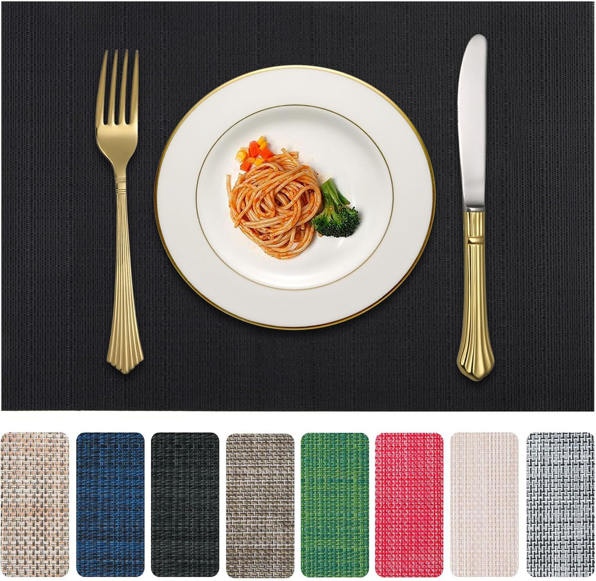 Vinyl Placemats Set of 8, PVC Woven Washable Non-Slip Table Mats, Heat Resistant Wrinkle Free Place