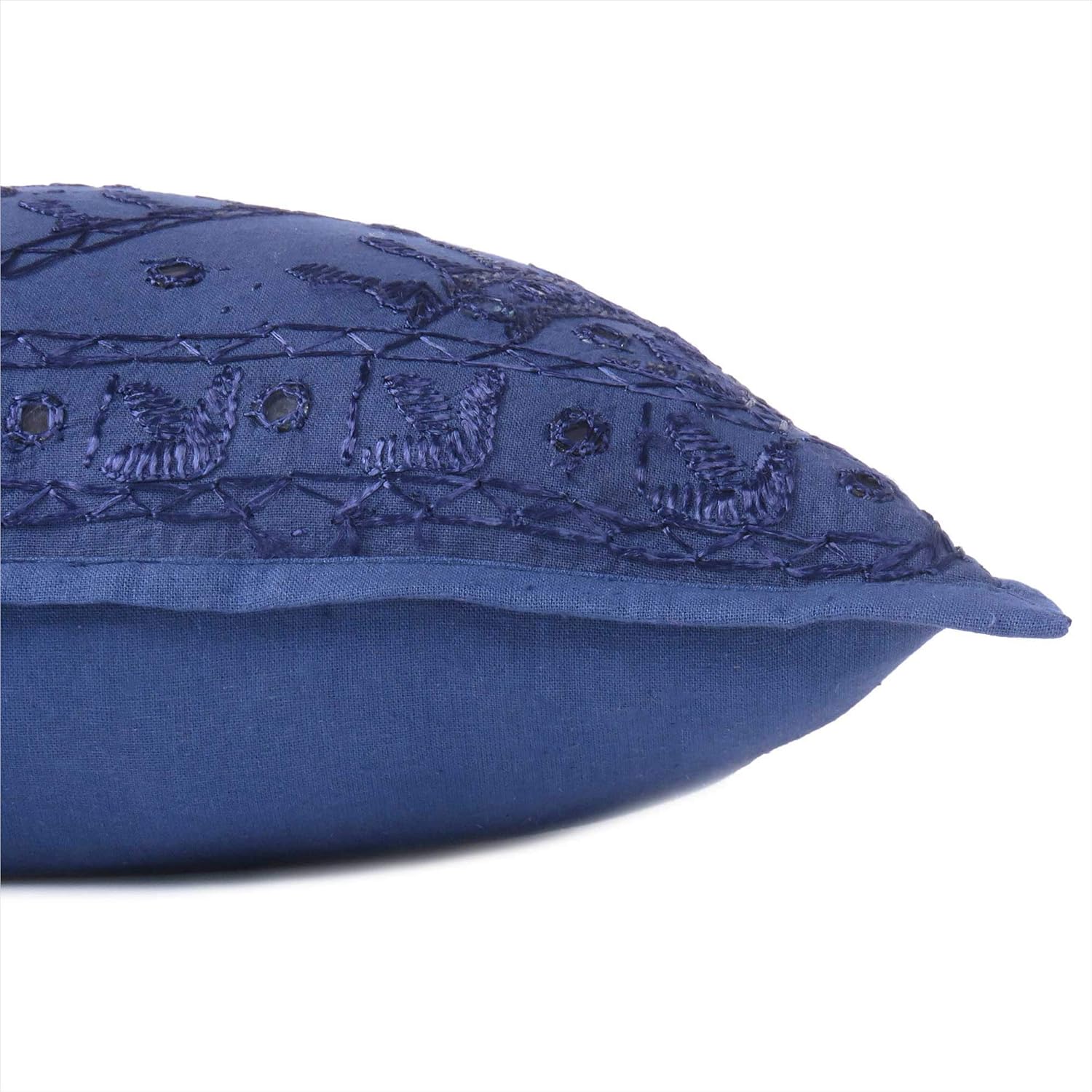 Eyes of India Embroidered Decorative Boho Throw Pillow Cover with Mirrors, Handmade Bohemian Accent