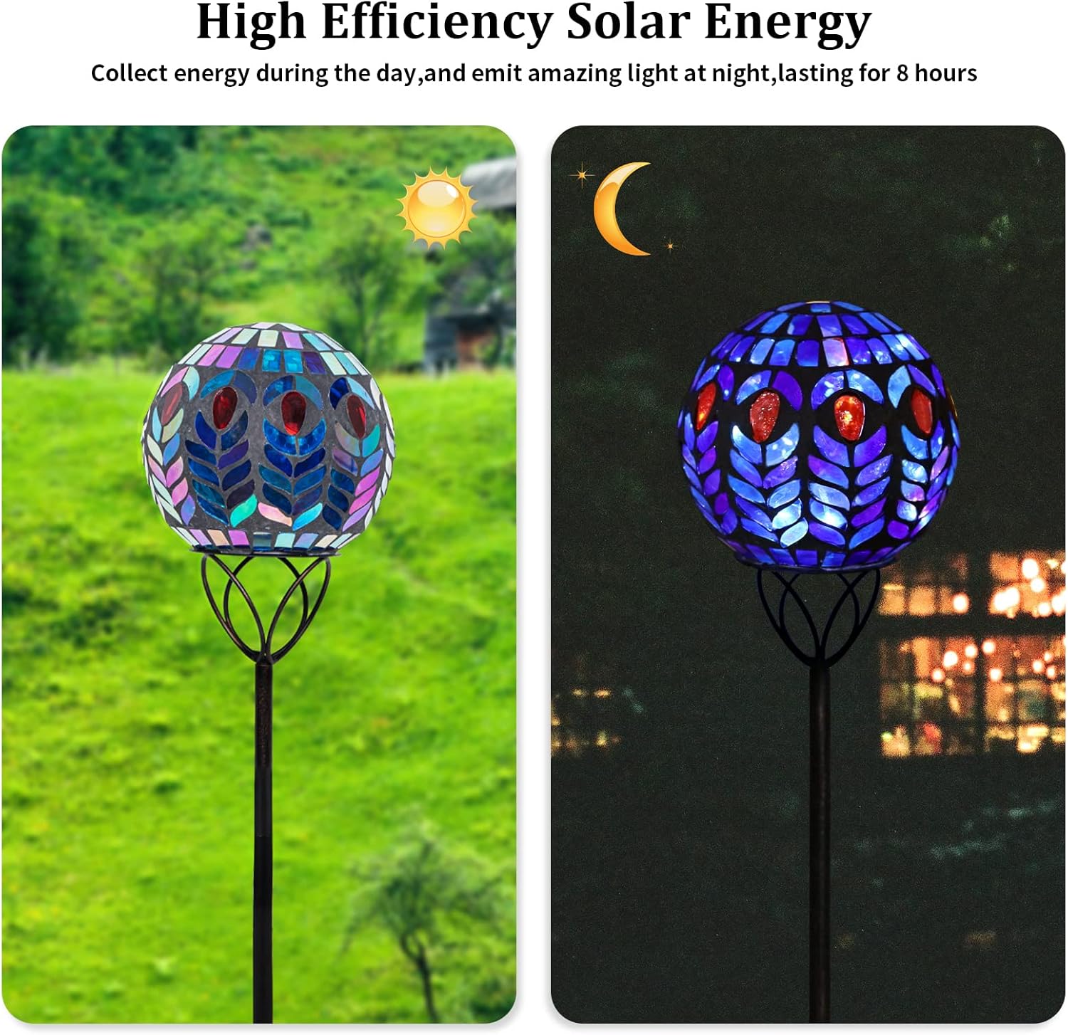 Afirst Solar Outdoor Garden Lights Decorative - Mosaic Solar Stakes Gazing Ball Waterproof Outdoor