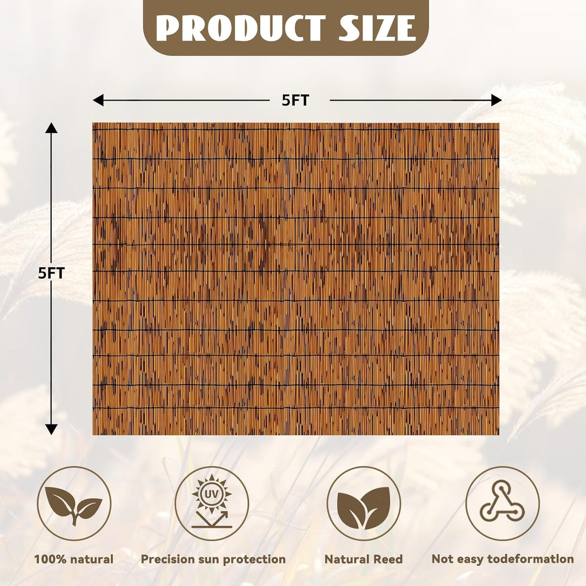 Bamboo Reed Fencing, Decorative Bamboo Curtains for Patio, Light Russet Privacy Fence Reed Screens