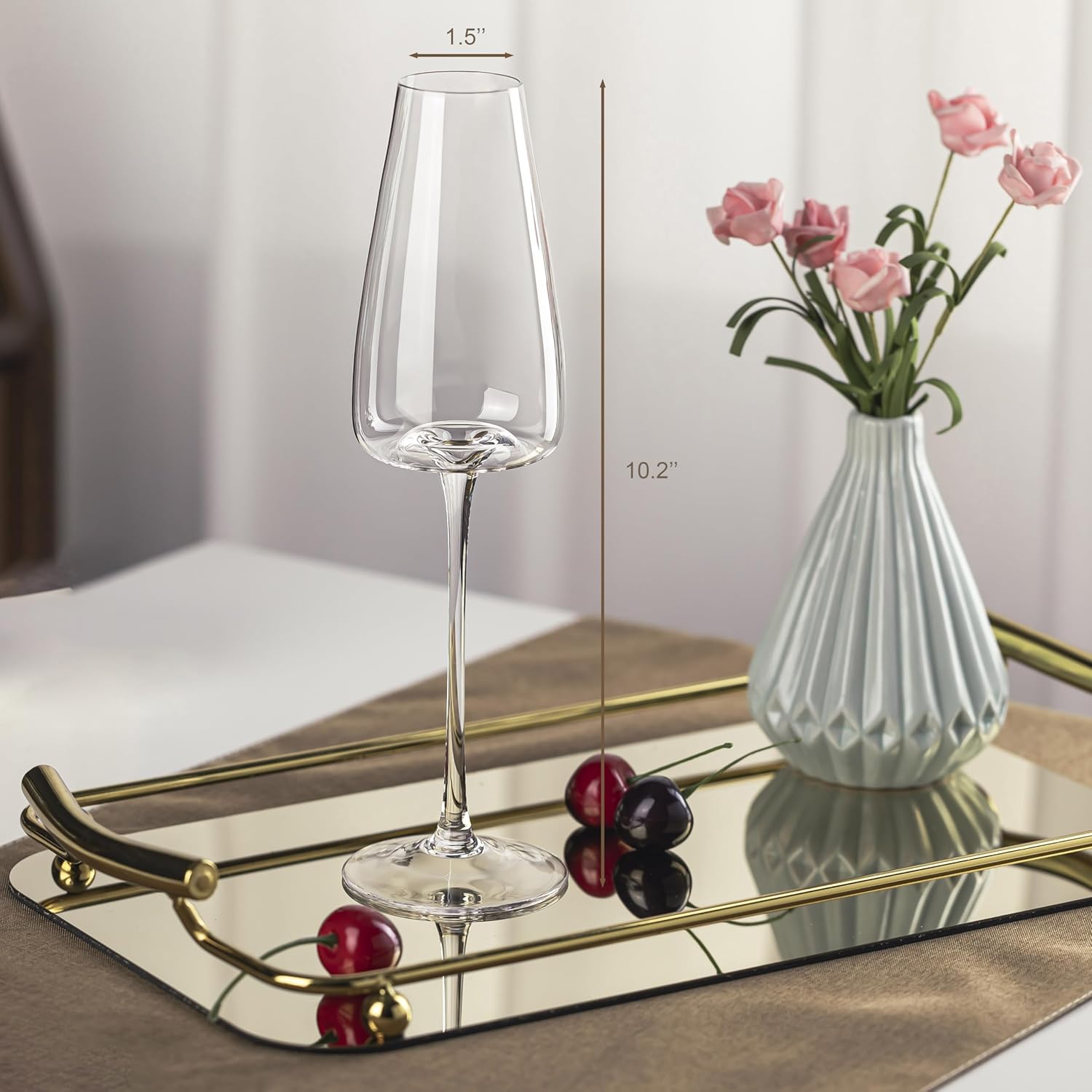 Champagne Flutes Glass Set of 2, Crystal Champagne Glasses 9OZ/ 270ML, Hand Blown Mimosa Glasses