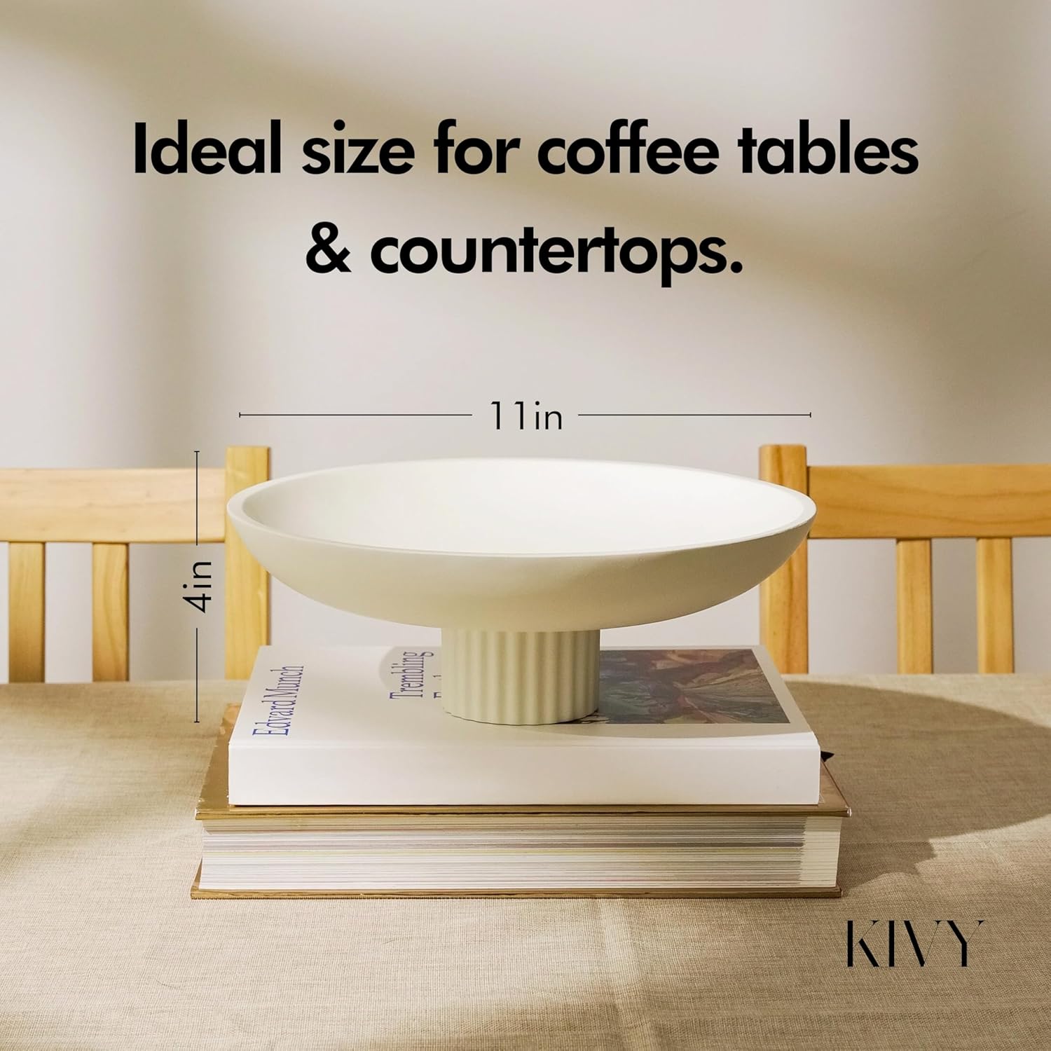 KIVY Concrete Fruit Bowl for Kitchen Counter - Large Decorative Pedestal Bowl for Home Decor