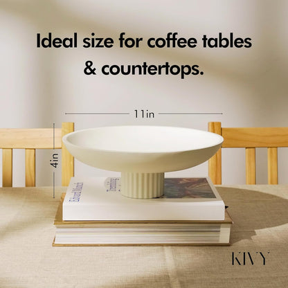 KIVY Concrete Fruit Bowl for Kitchen Counter - Large Decorative Pedestal Bowl for Home Decor