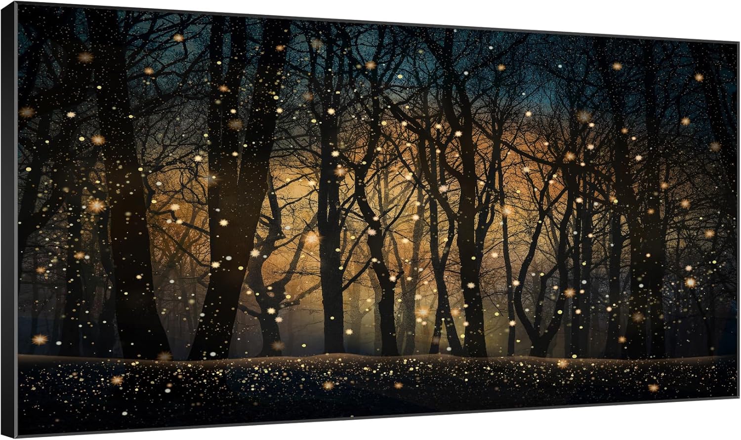 SIGNWIN 30"x60" Extra Large Framed Wall Art Magical Firefly Night Forest, Enchanted Woodland Scene
