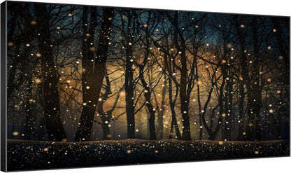 SIGNWIN 30"x60" Extra Large Framed Wall Art Magical Firefly Night Forest, Enchanted Woodland Scene