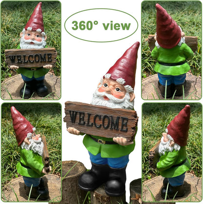 Gnome Garden Decor Statue Gnomes Decorations for Yard with Welcome Sign Outdoor Decorations for