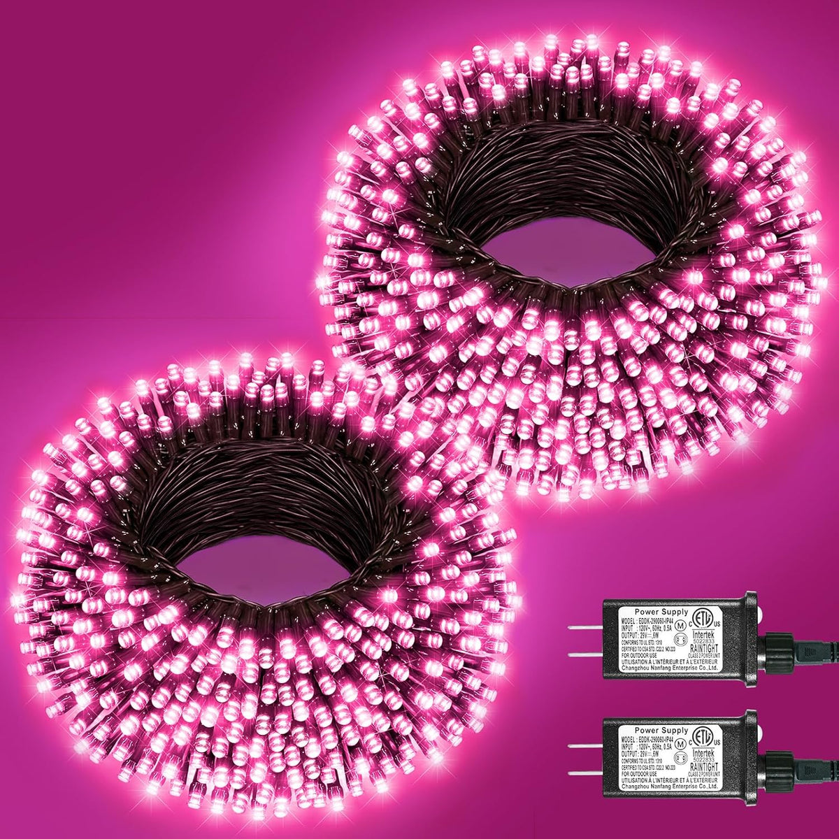 2 Pack Christmas Lights Outdoor, Total 200FT 600LED String Lights for Outside with 8 Modes