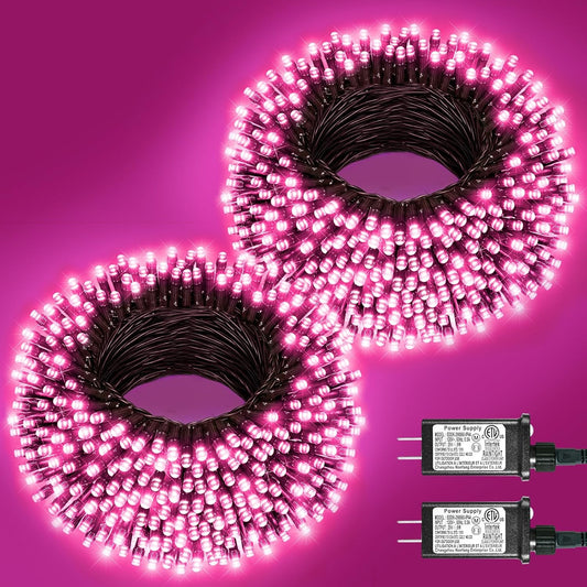 2 Pack Christmas Lights Outdoor, Total 200FT 600LED String Lights for Outside with 8 Modes
