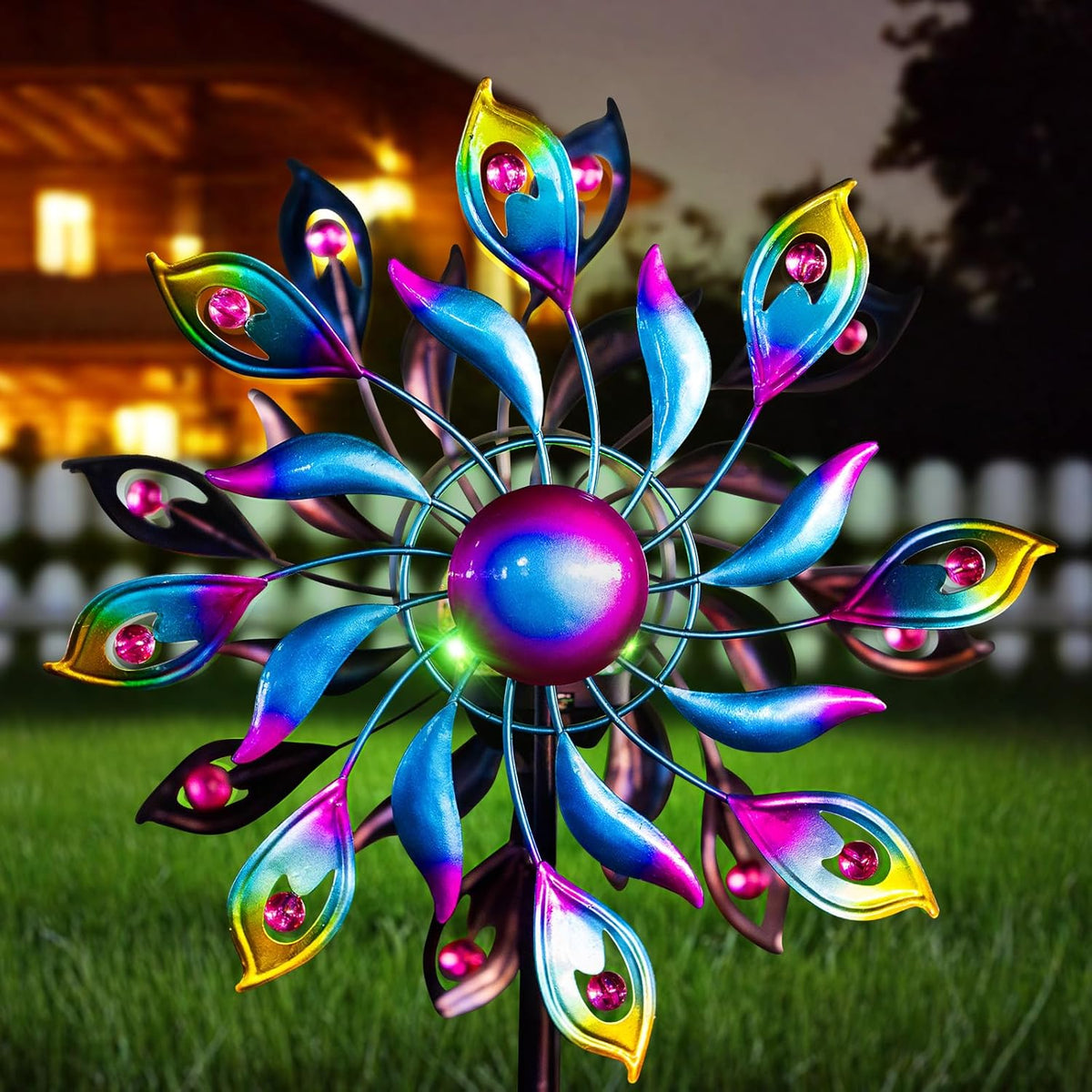 360°Peacock Solar Wind Spinner with Lights Blue Metal Garden Outdoor Decor Yard Lawn Art Decor for