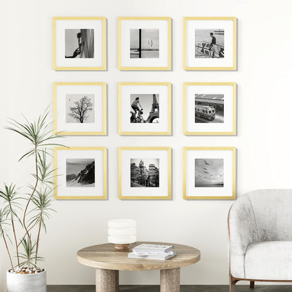 Vittanly 12x12 Picture Frames Set of 9, Shatter Resistant Plexiglass, Display 8x8 Pictures with Mat