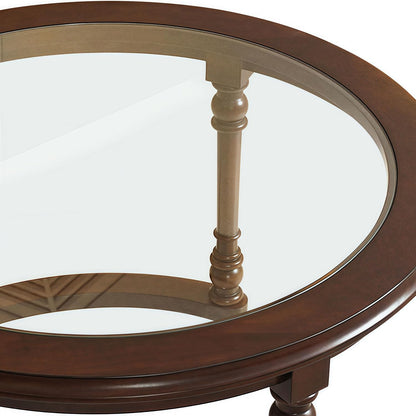 31.5'' Nesting Coffee Table Set of 2, Solid Wood Round Nesting Coffee Table Fluted with Storage