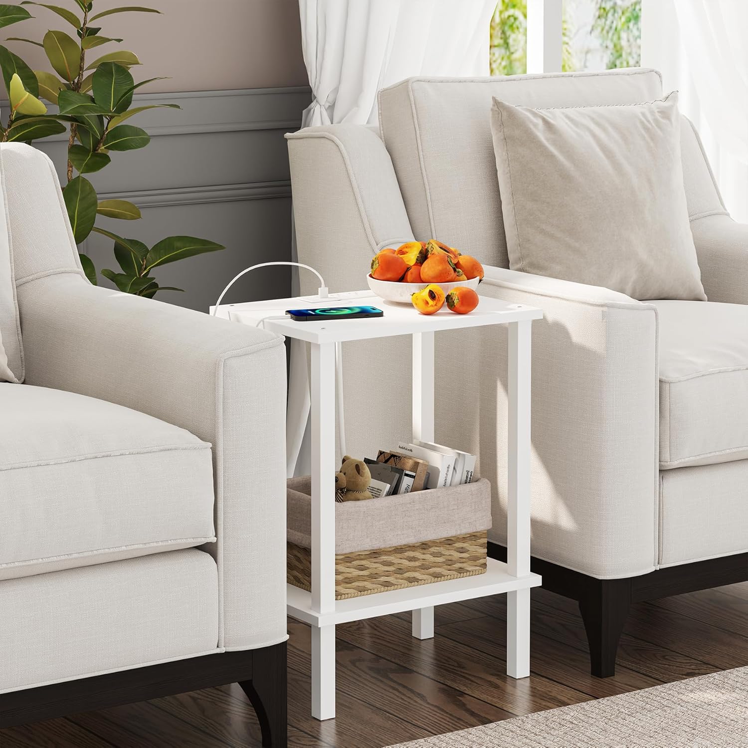 TUTOTAK End Table with Charging Station, Set of 2, Small Side Table with Outlets, Nightstand