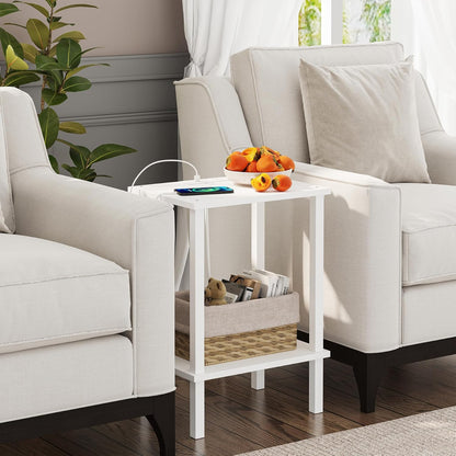 TUTOTAK End Table with Charging Station, Small Side Table with Outlets, Nightstand Bedside Table