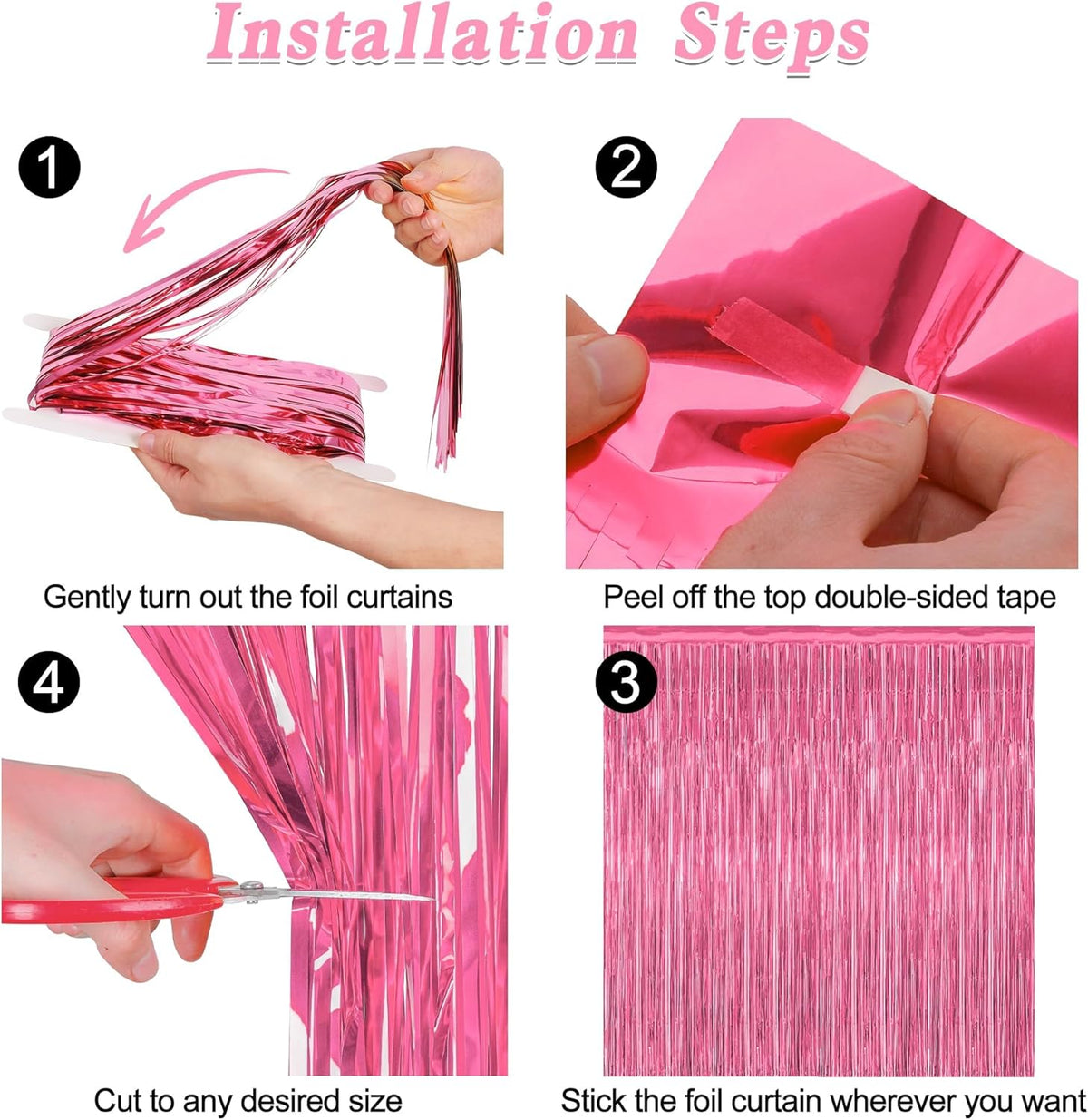 8 Pack Pink Backdrop, 3.28 FT x 7.05 FT Pink Birthday Decorations, Metallic Pink Backdrop for