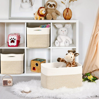 Shelf Baskets for Organizing, Woven Storage Basket for Shelves, Cotton Rope Storage Bins for Toys