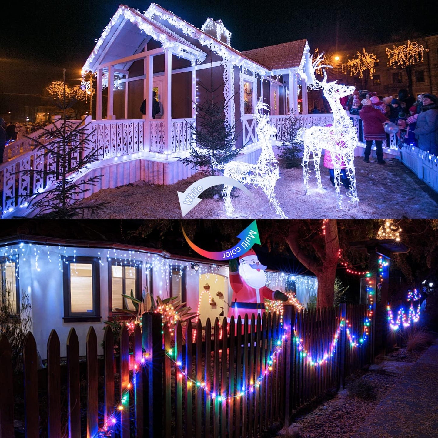 JMEXSUSS 100 LED Cool White & Multicolor Christmas Lights Indoor, Color Changing String Lights Plug